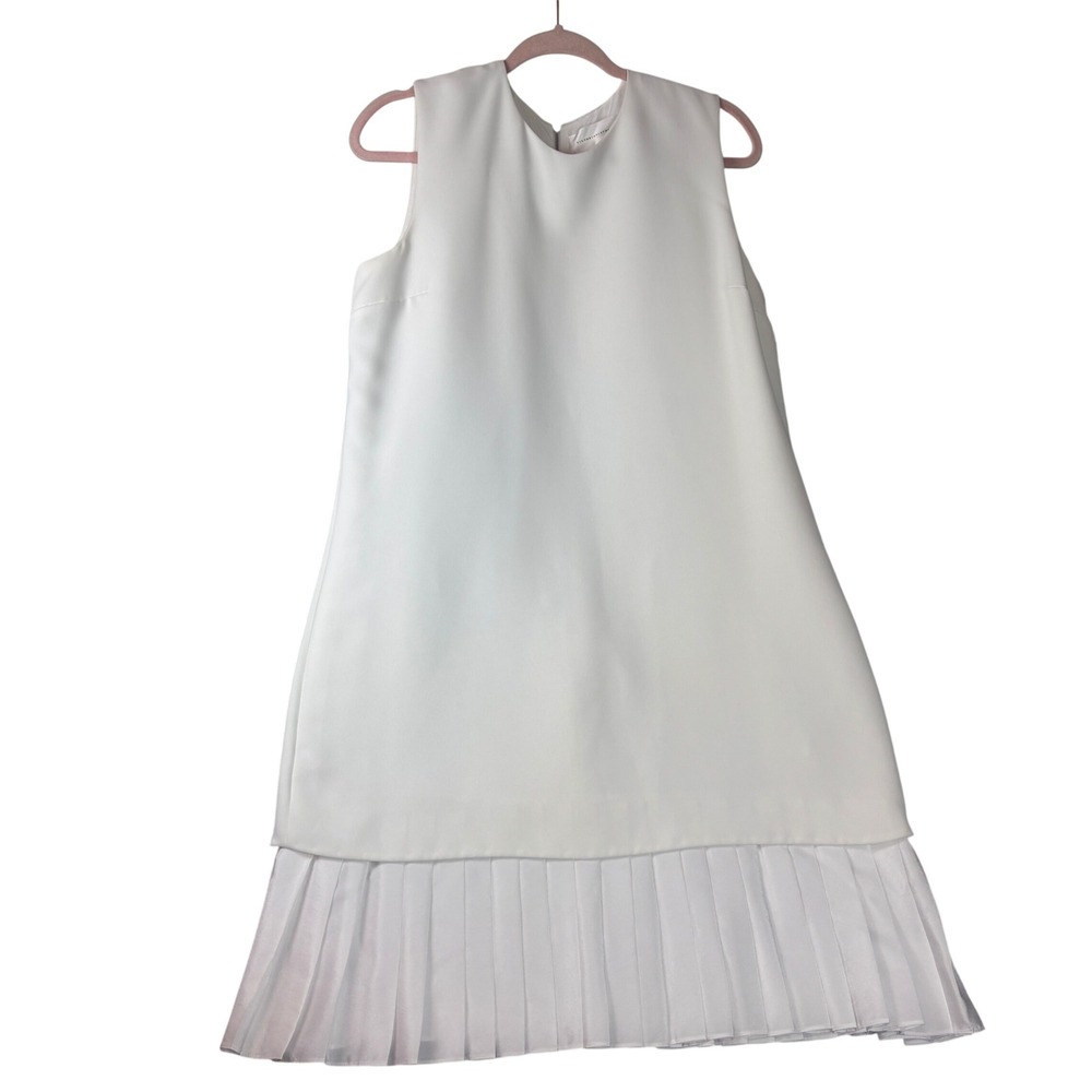 Victoria Victoria Beckham Shift Dress Women Size 10 White Lined Pleated Hem